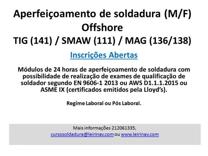 Aperfeioamento de Soldadura TIG/SMAW/MAG